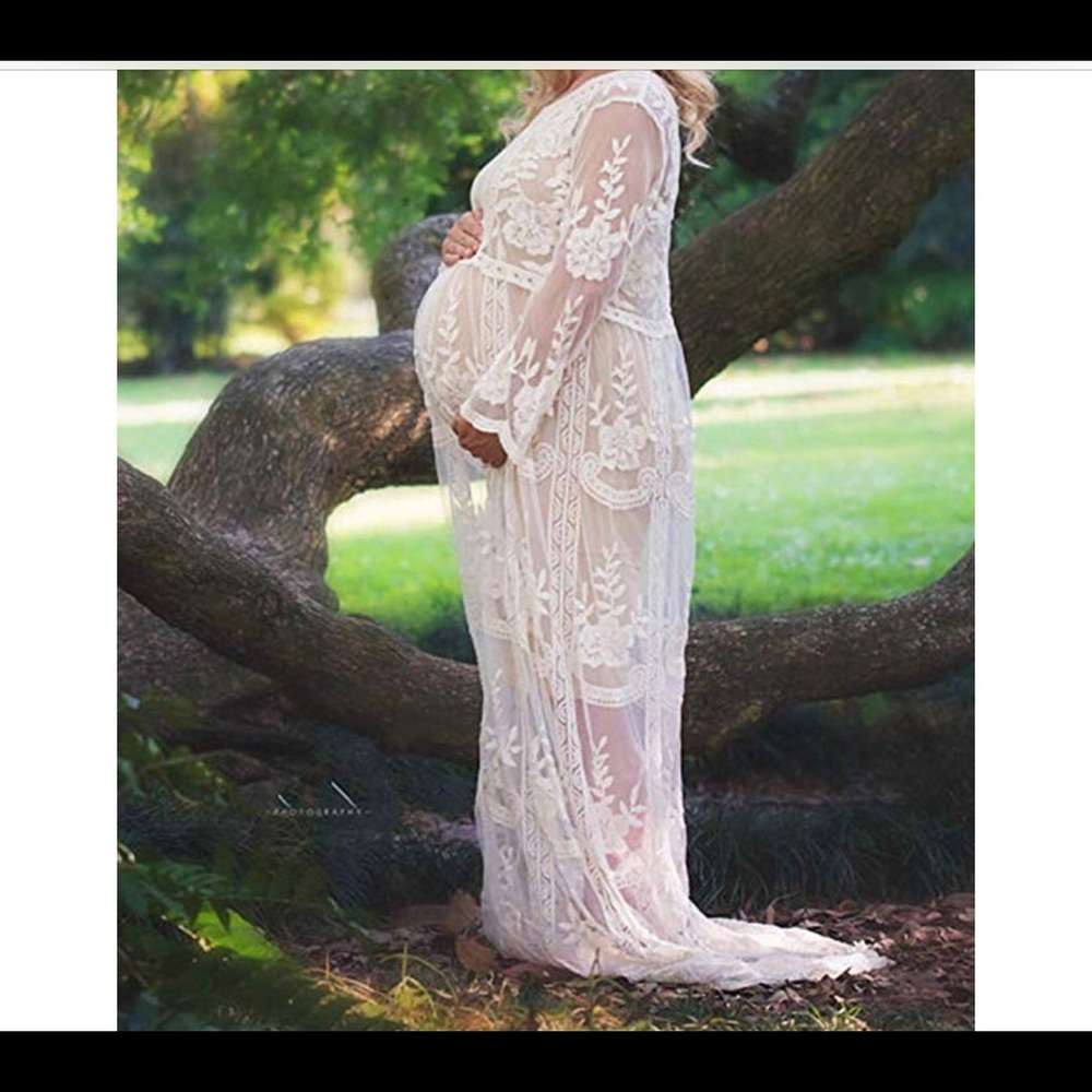 White Maternity Lace Dress Cover Up Worn Once !!